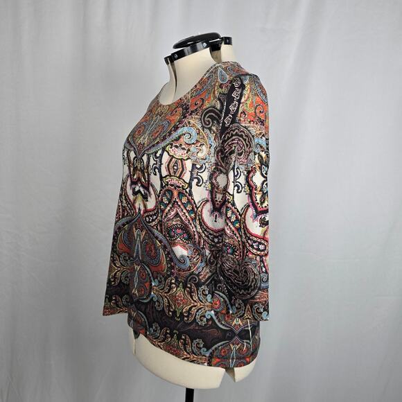 Unity World Wear Blouse Women's L Paisley Multi-Color Third Quarter Sleeve - Picture 7 of 16